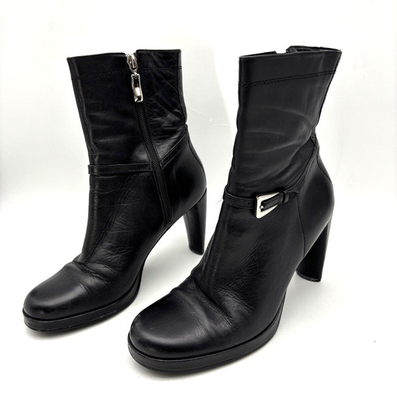 Vintage 90s Y2K Enzo Angiolini 'OASIS' Black Leather Block Heel Ankle Boots 7M - Picture 6 of 16
